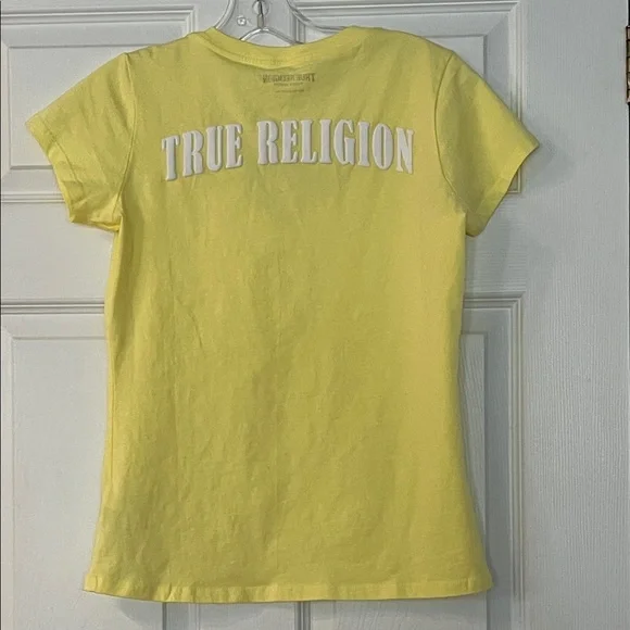 True Religion Women's Bright Yellow V-Neck Tee - Picture 3 of 3
